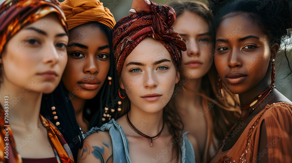 Diverse Ethnic Women Group Unity and Strength Concept Diverse Ethnic Women Group Unity and Strength Concept