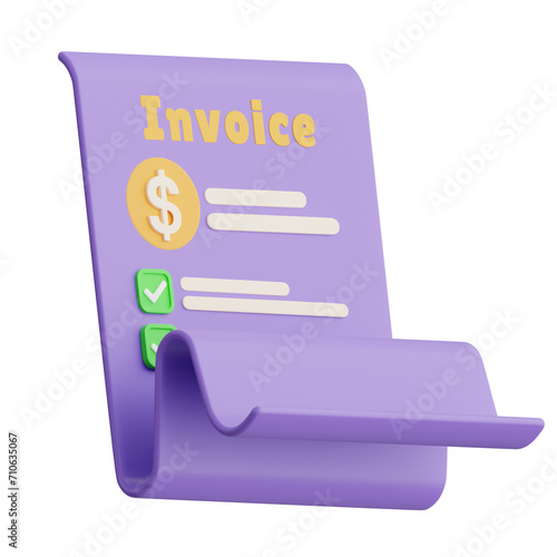 3D Invoice Model Your Billing Documents. 3d illustration, 3d element, 3d rendering. 3d visualization isolated on a transparent background