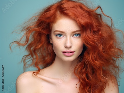 advertising skin care, beautiful woman model, vibrant red hair, in the style of beauty