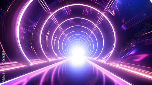 A Mesmerizing Neon Glow Tunnel with Radiant Lights on a Darkened Floor,, A Hypnotic Journey Through a Tunnel of Neon Lights on a Mysterious Dark Floor