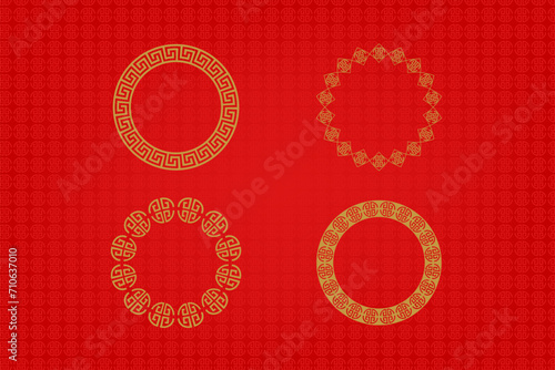 Chinese frame or border set on red background. traditional asian ornaments, golden oriental