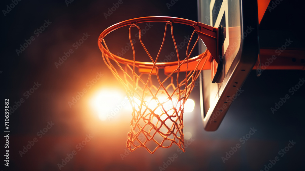 Basketball basket in the light. Blurred background for sporting events