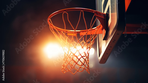Basketball basket in the light. Blurred background for sporting events