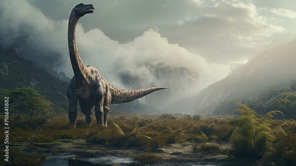 Fototapeta premium Dinosaurs diplodocus, background, 3D reallistic, dino wallpaper