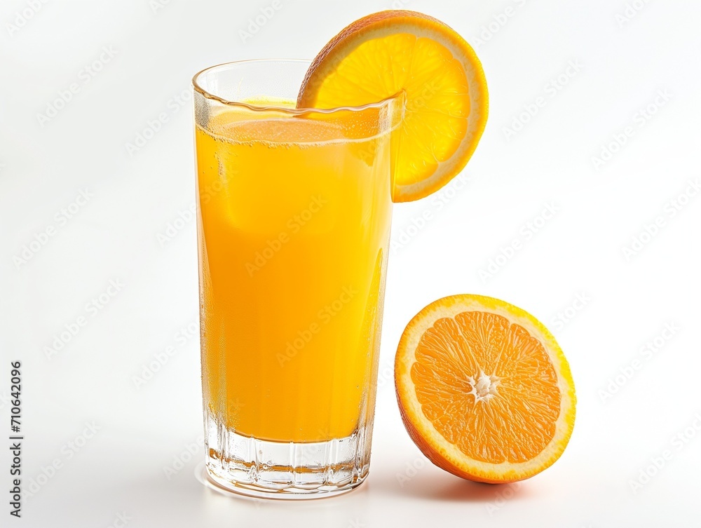 Design mockup. Orangeade drink in a clear glass, garnished with a slice of orange,white background. Generative AI Design mockup. Orangeade drink in a clear glass, garnished with a slice of orange,white background. Generative AI