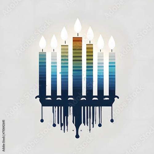 Image of a traditional Jewish Menorah candlestick. Bright background.