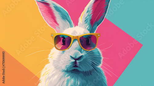 Abstract clip art of White Rabbit wearing trendy sunglasses. generative ai