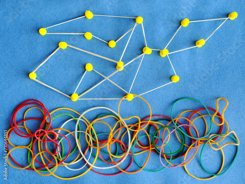 Business concept, networking,innovation,idea,consulting, human resources and teamwork concept with messy heap of rubber bands, but some forming networks