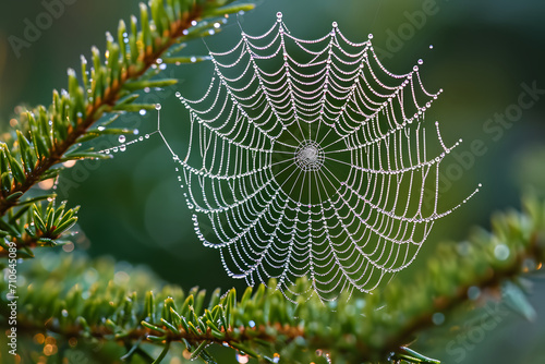 Zartes Wunder: Spinnennetz im Morgentau, Naturkunst im ersten Licht des Tages