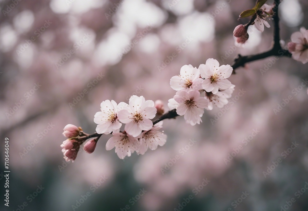 Cherry blossom in full bloom Cherry flowers in small clusters on a cherry tree branch fading in to w Cherry blossom in full bloom Cherry flowers in small clusters on a cherry tree branch fading in to w