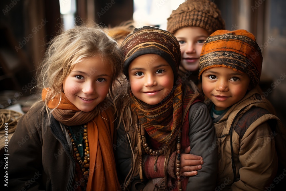 A portrait of happy children of different nationalities united by friendship. A portrait of happy children of different nationalities united by friendship.