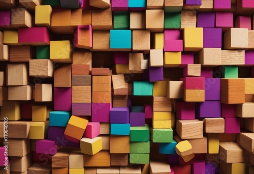 Colorful background of wooden blocks A Spectrum of multi colored wooden blocks aligned Background or