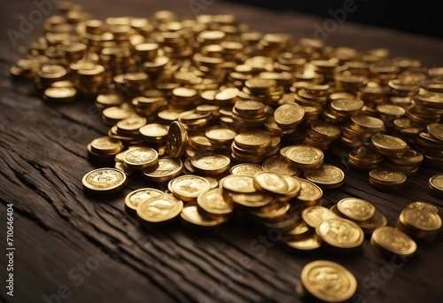 Mound of gold on a old wooden work table