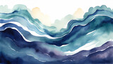 Watercolor Art Painting: Dynamic Waves Energetically Powerfully in Mid-Morning