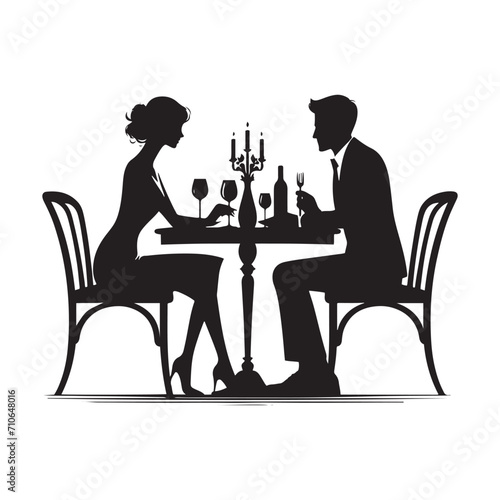 Dining in elegance: Exquisite romantic dinner silhouette - Couple vector Valentine Silhouette romantic dinner silhouette
