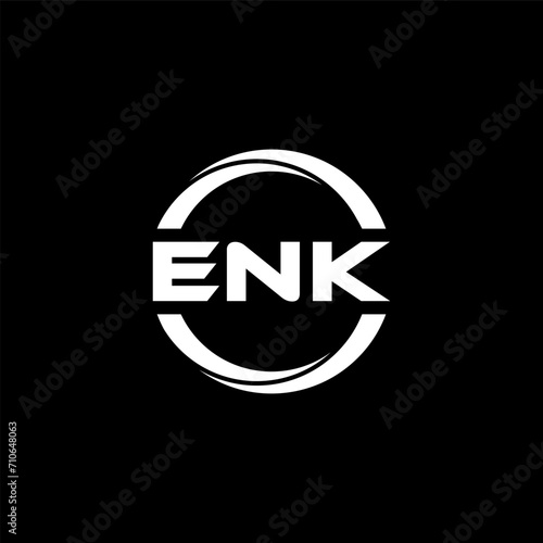 ENK letter logo design with black background in illustrator, cube logo, vector logo, modern alphabet font overlap style. calligraphy designs for logo, Poster, Invitation, etc.