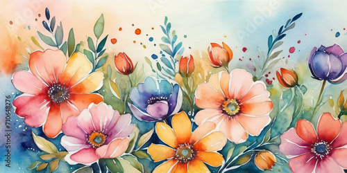  Watercolor Flowers Background generated by AI