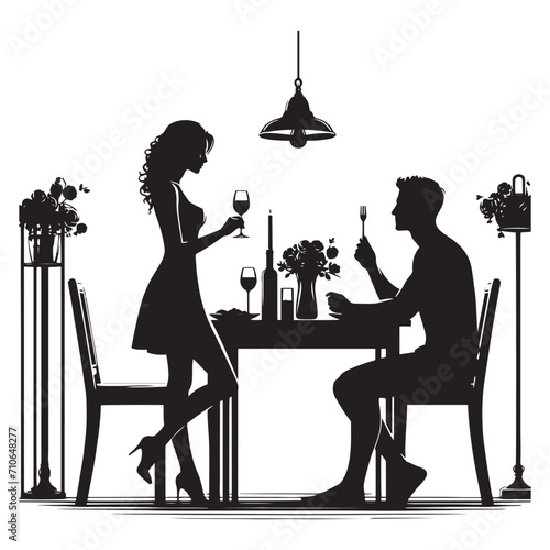 Elegance in love: Silhouette of a romantic dinner, a timeless celebration of love - romantic dinner silhouette Couple vector Valentine Silhouette

