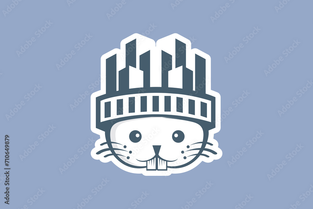 Rabbit City Sticker vector logo design. City architecture concept design. Real Estate sticker logo vector icon.
