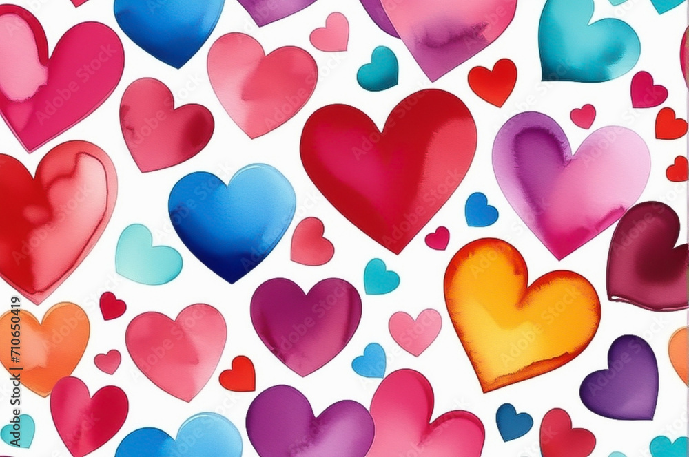 Water color hearts background for valentine day.