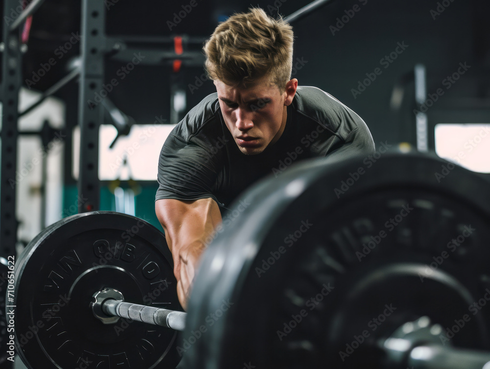 Athletic man lifting a barbell in a gym. Athletic man lifting a barbell in a gym.