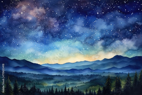Starry night sky watercolor