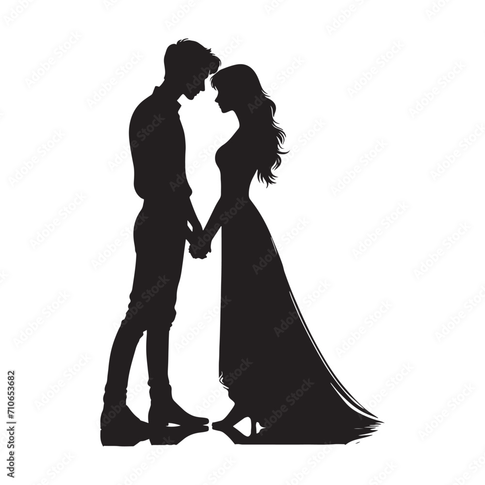 Radiant bond: Couple silhouette with hands entwined, radiating the warmth of love - Valentine Silhouette - Couple vector
