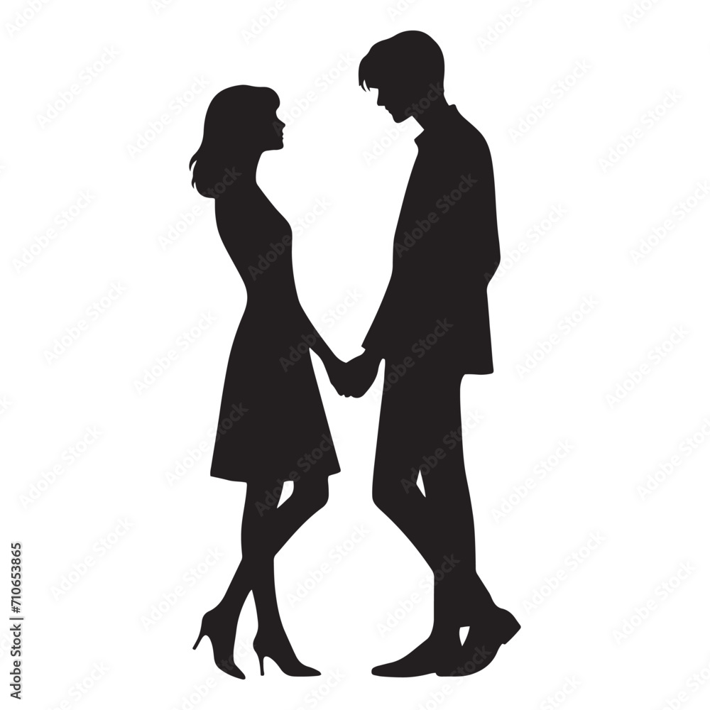 Whispers of love: Intricate hand holding couple silhouette, evoking sentiments of tenderness - hand holding couple silhouette Valentine Silhouette - Couple vector
