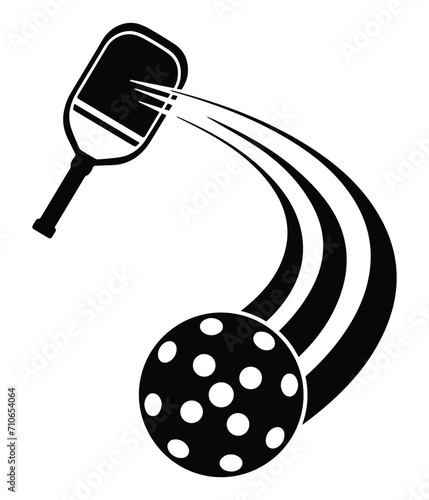 Pickleball Paddles with Flaying Ball Black Vector. You can use it as club logo, banner design etc.