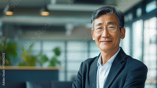 Mature asian business manager portrait with copy space photo
