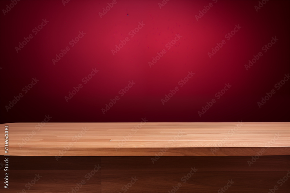 Minimalist Maple Presentation Table with a Rich Mahogany Base Against a Deep Red Textured Backdrop - Perfect for Product Showcasing Minimalist Maple Presentation Table with a Rich Mahogany Base Against a Deep Red Textured Backdrop - Perfect for Product Showcasing