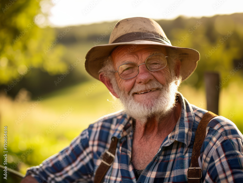 Portrait of a senior man with a hat and glasses in the countryside Portrait of a senior man with a hat and glasses in the countryside