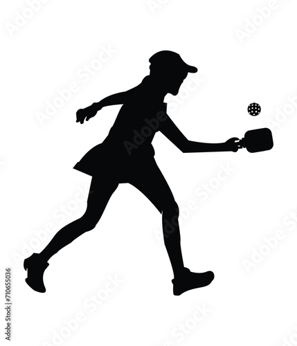 Woman Pickleball Player Black Vector. You can use it as club logo, banner design etc.