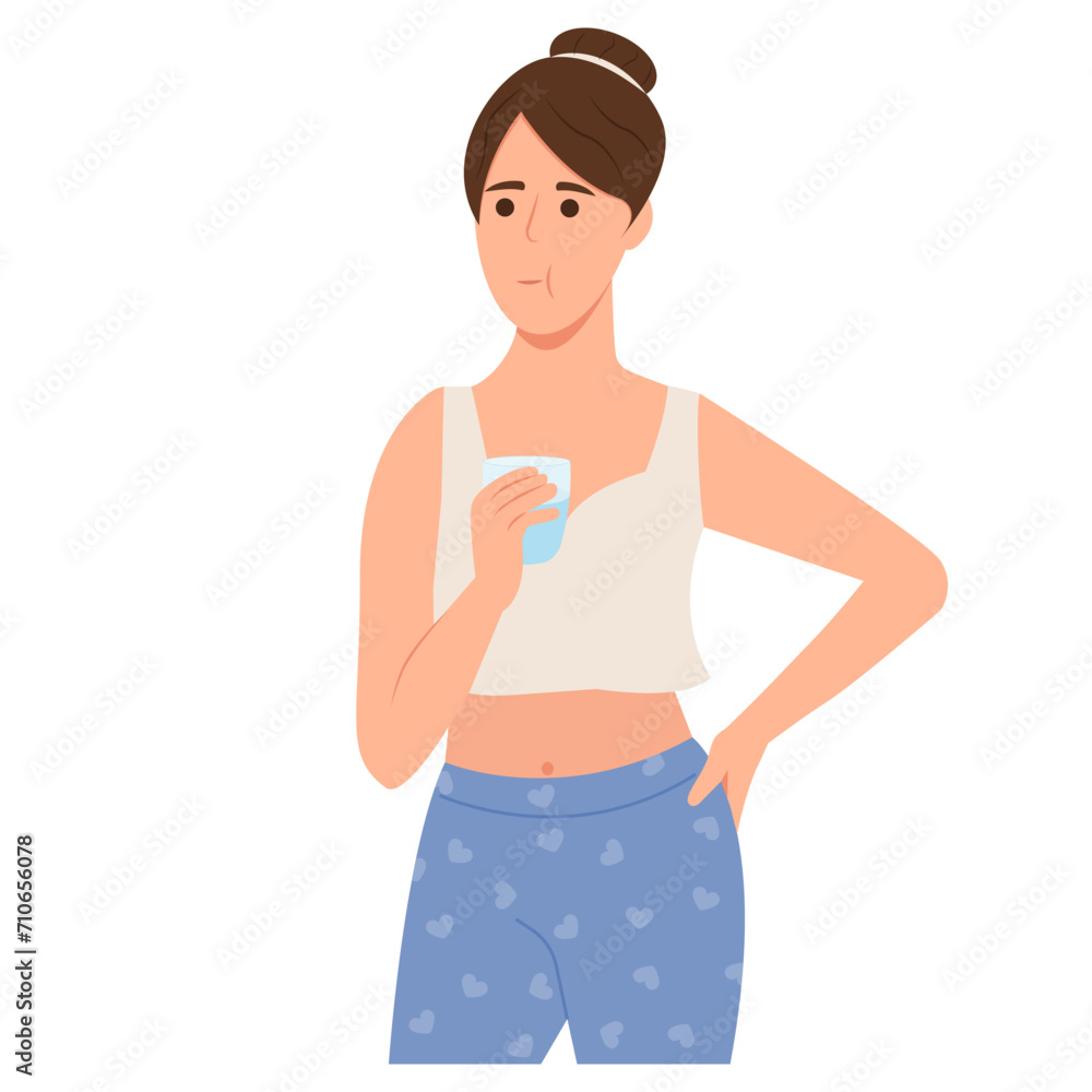 Woman rinsing and gargling her mouth.Girl using mouthwash for fresh breath. Dental health concepts. Vector illustration Woman rinsing and gargling her mouth.Girl using mouthwash for fresh breath. Dental health concepts. Vector illustration