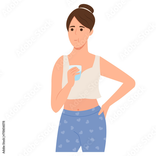 Woman rinsing and gargling her mouth.Girl using mouthwash for fresh breath. Dental health concepts. Vector illustration