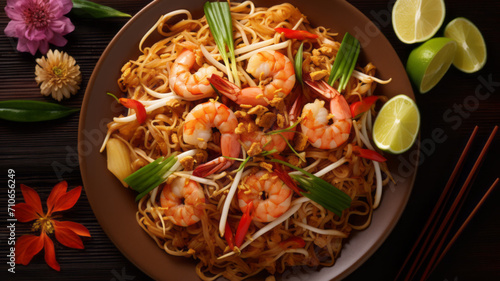 Pad thai kung fried noodles with shrimp