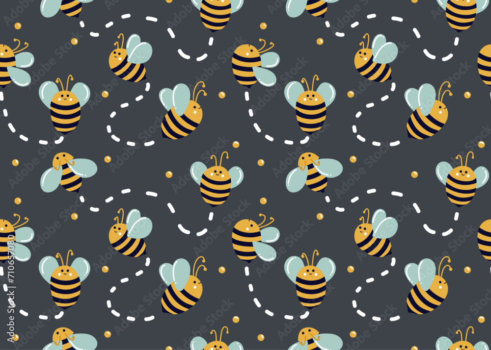 Bees move in different directions on blue background with honey ...