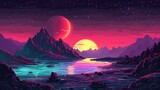 Futuristic background. Sci-fi background. Dynamic composition. 8 bit 16 bit style art. for games