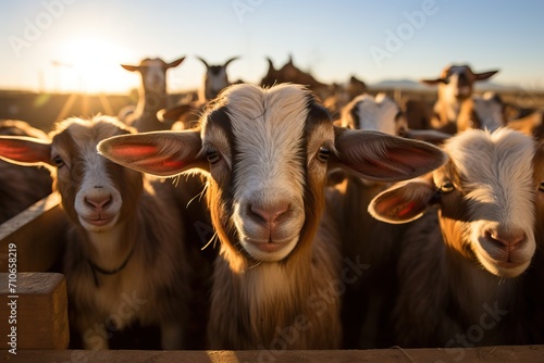 A herd of goats on a farm.