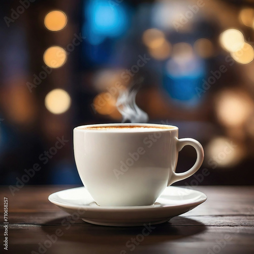 a cup of latte coffee on the wooden table