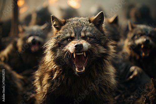 Portrait of a rabid wolf.