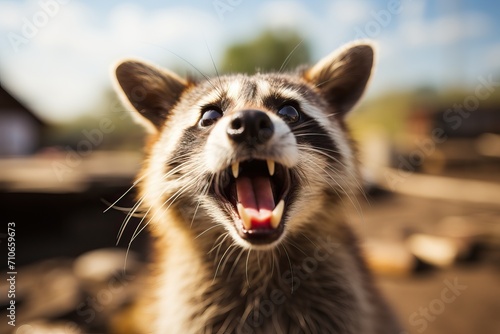 Portrait of a rabid raccoon. photo