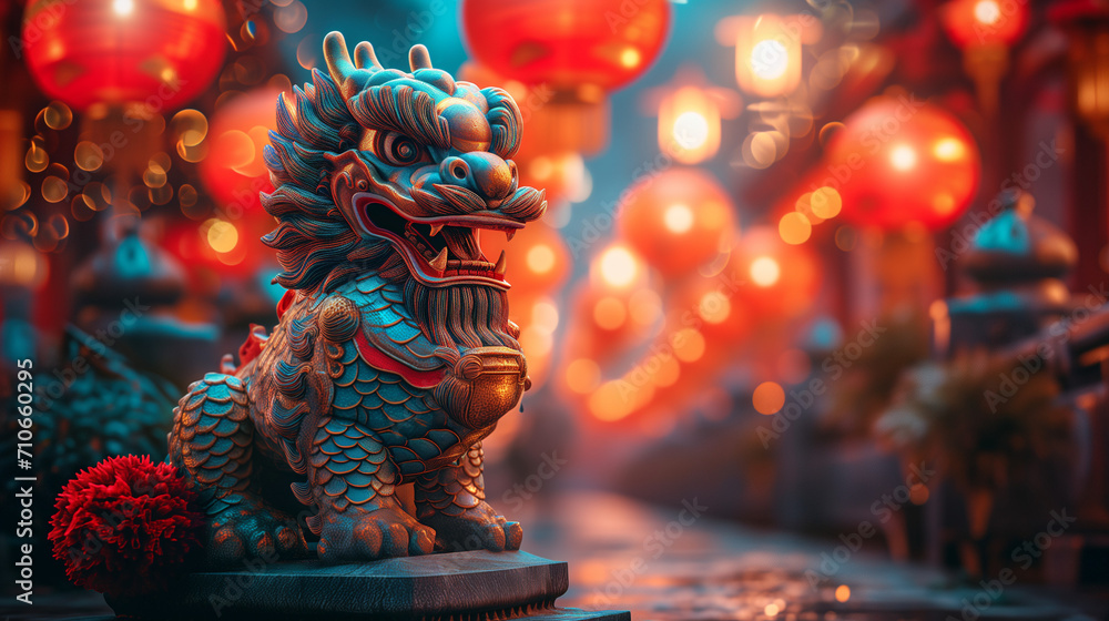 dragon stronger stone or jade lamp china line Beautiful walkway holiday Focus stacking, 3d rendering illustration background for happy chinese new year 2024 the dragon zodiac sign with red and gold  - obrazy, fototapety, plakaty 