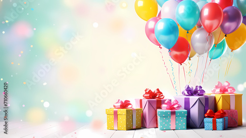 Birthday background with balloons and confetti for birthday card or invitation design