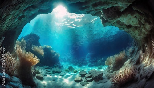 underwater cave in fantasy underwater world digital illustration generative ai illustration