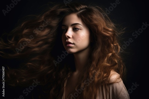 studio shot of a beautiful woman with her hair