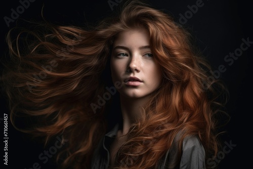 studio shot of a beautiful woman with her hair