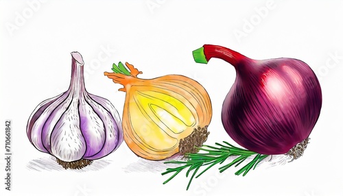 hand drawing onion garlic pepper for the design of the kitchen cafe restaurant menu illustration
