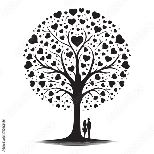 Eternal symbolism: Beautifully crafted tree silhouette, a visual celebration of profound and enduring love - love tree silhouette Valentine Silhouette - love vector
