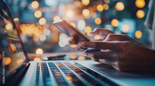 The idea of making payments digitally, where individuals utilize a mobile device for online banking and shopping, through the use of technology and internet connectivity for financial transactions. photo